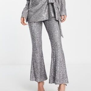ASOS Petite Sequin Flare Silver Women's Pants